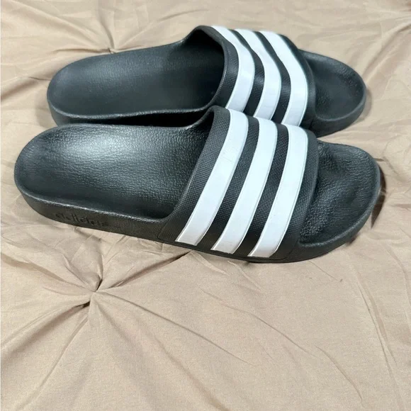 adidas Black and White Adilette Slide Sandals - Picture 2 of 3